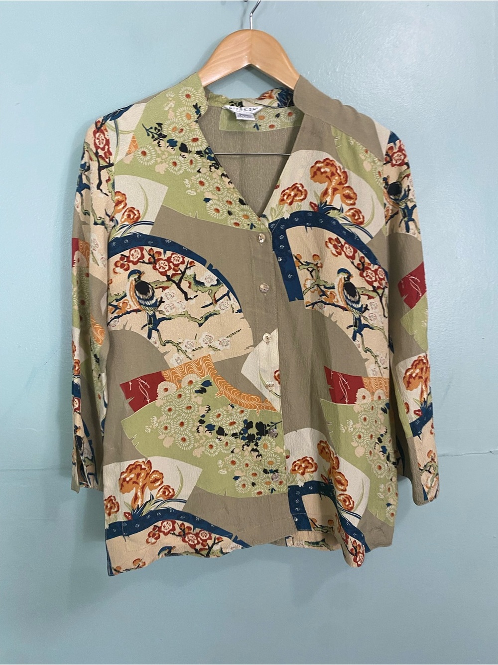 Citron silk floral top small FLAWED